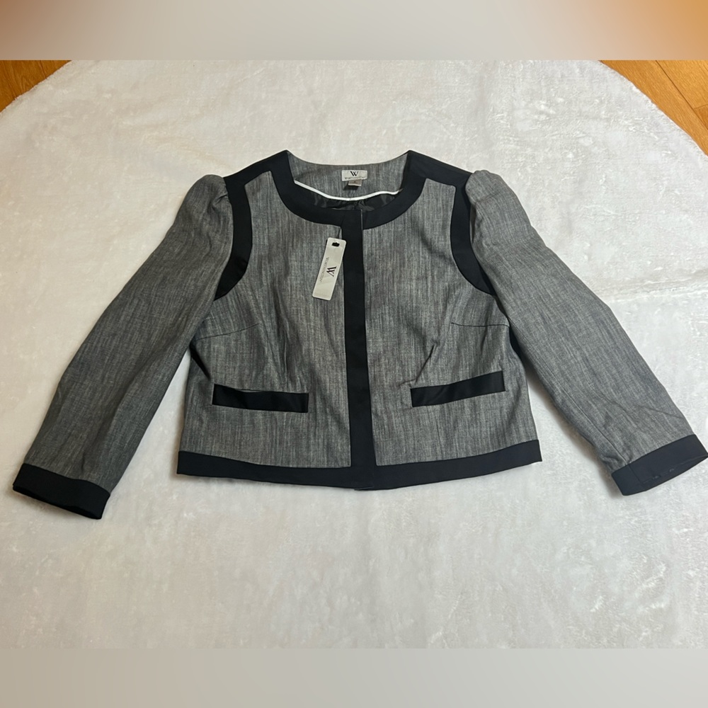 Worthington Size Small Gray & Black Blazer. 3/4 Sleeve. Snap Front NEW w/ tags!